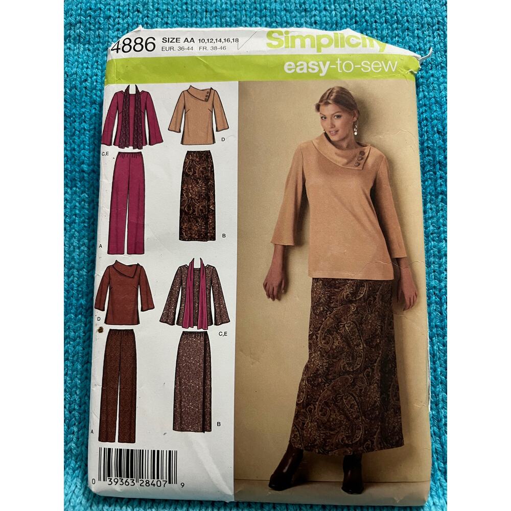Simplicity 4886 Sewing pattern top straight skirt pants size 10 12 14 16 18